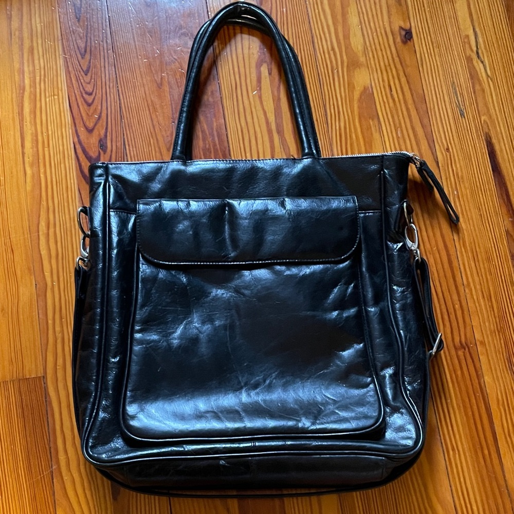 Latico Black Leather Tote Bag Structured Work Bag Top Handle Everyday Carry